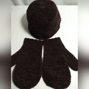 DARK BROWN CHENILLE HAT & MITTEN SET